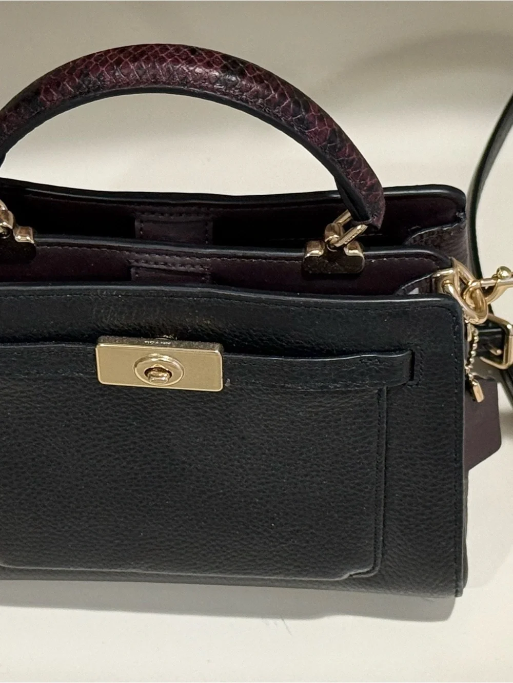 Coach Black Pebbled Leather Small Satchel with Gold-Tone Turnlock